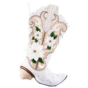 Cowgirl Boot Christmas Stocking Tan/White